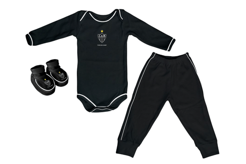 Kit 3 Peças - Body Longo Preto - Torcida Baby