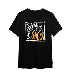Camiseta Masculina Samba, Cerveja e Galo - Preta