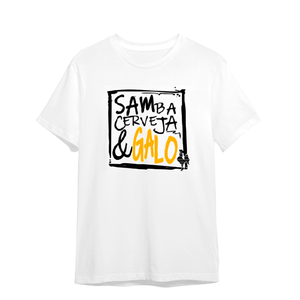 Camiseta Masculina Samba, Cerveja e Galo - Branca