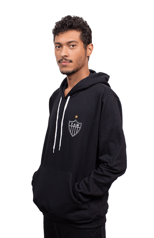 Moletom Bolso Canguru Atlético Escudo - Preto