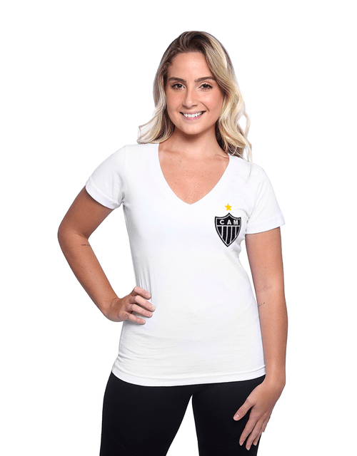 Camiseta Feminina Escudo Tradicional Atlético Mineiro  - Branca