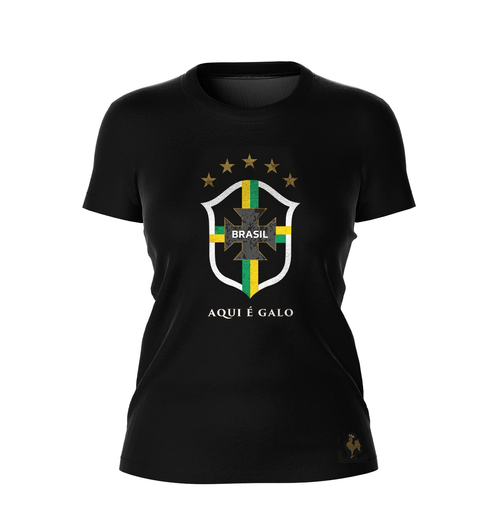 Camiseta Feminina Copa do Mundo 2022 "Aqui é Galo" - Preta